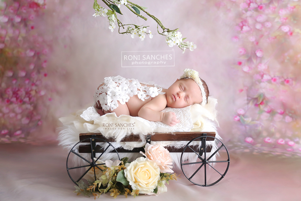 Newborn menina com flores